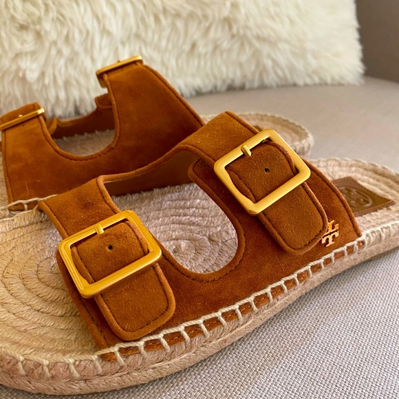 NEW Tory Burch Two Band Espadrille Slide Women's Leather Sandal Flats - Picture 4 of 5